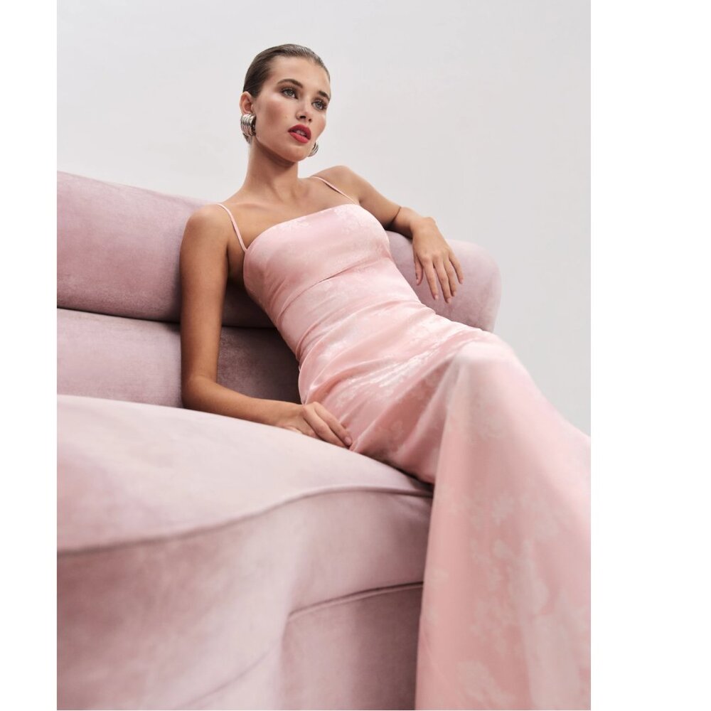 Reformation Frankie Silk Dress in Powder Pink